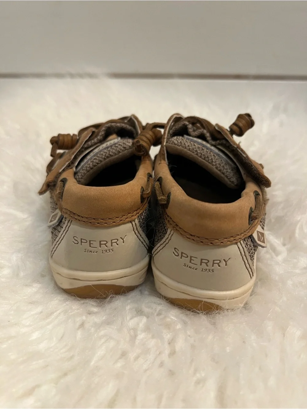 Sperry Boys Kids Toddler Tan Leather & Linen Songfish Boat Shoes Size 8.5 preppy
